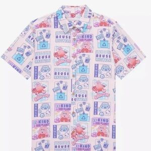 Disney Pixar Turning Red Allover Print Earth Day Woven Button Up shirt Womens SM